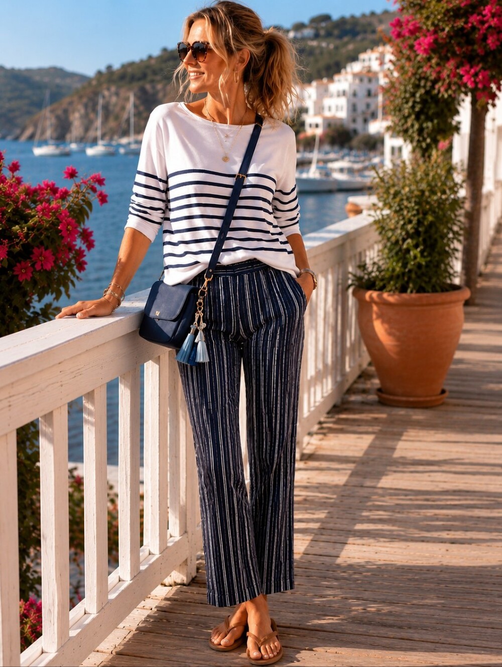 Ann Taylor Navy and White Chic Chinos Classic Striped Like New Size 8